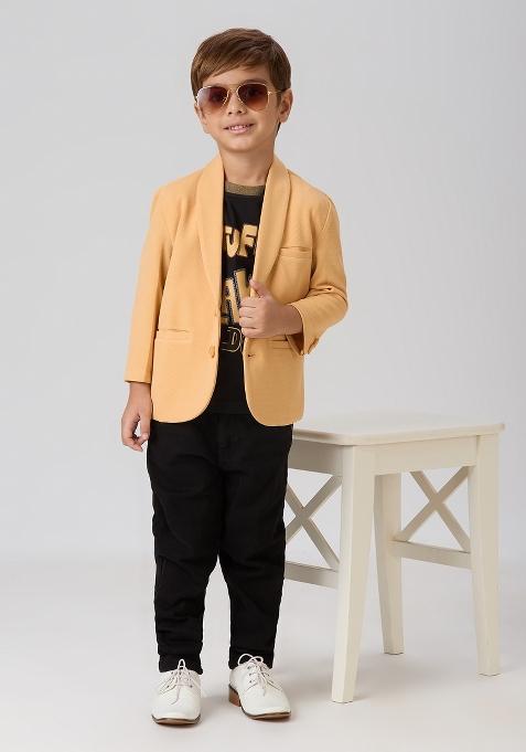Beige Printed Lycra Suit Set For Boy