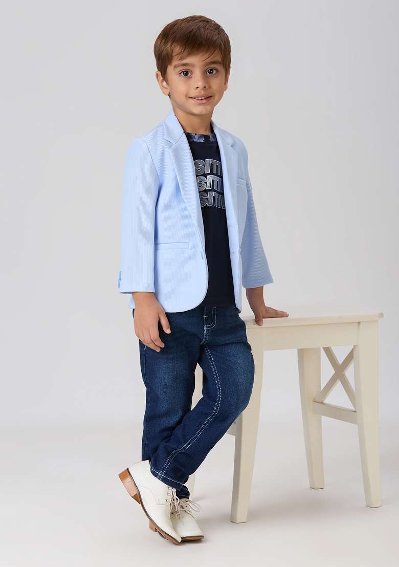 Sky Blue Printed Lycra Suit Set For Boy - Indya