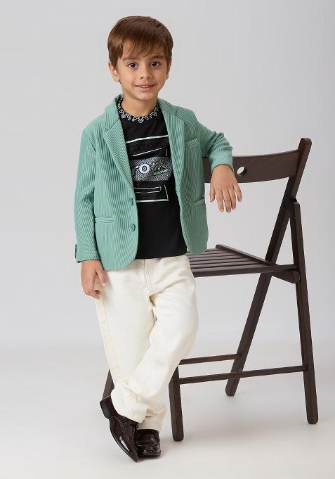 Green Printed Lycra Suit Set For Boy — view on Indya