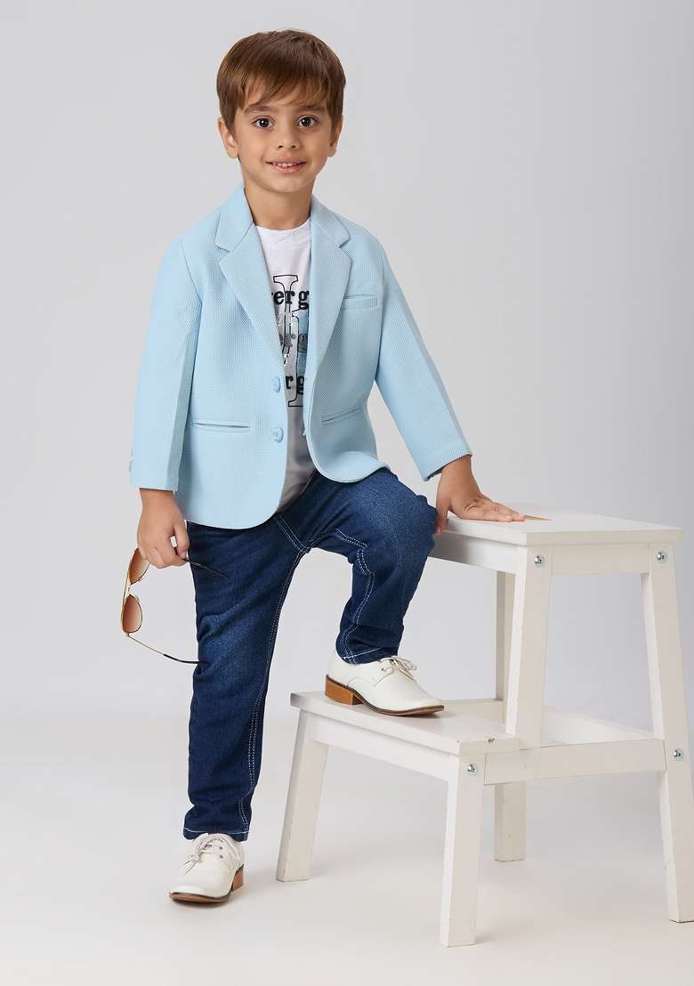 Blue Printed Lycra Suit Set For Boy - Indya