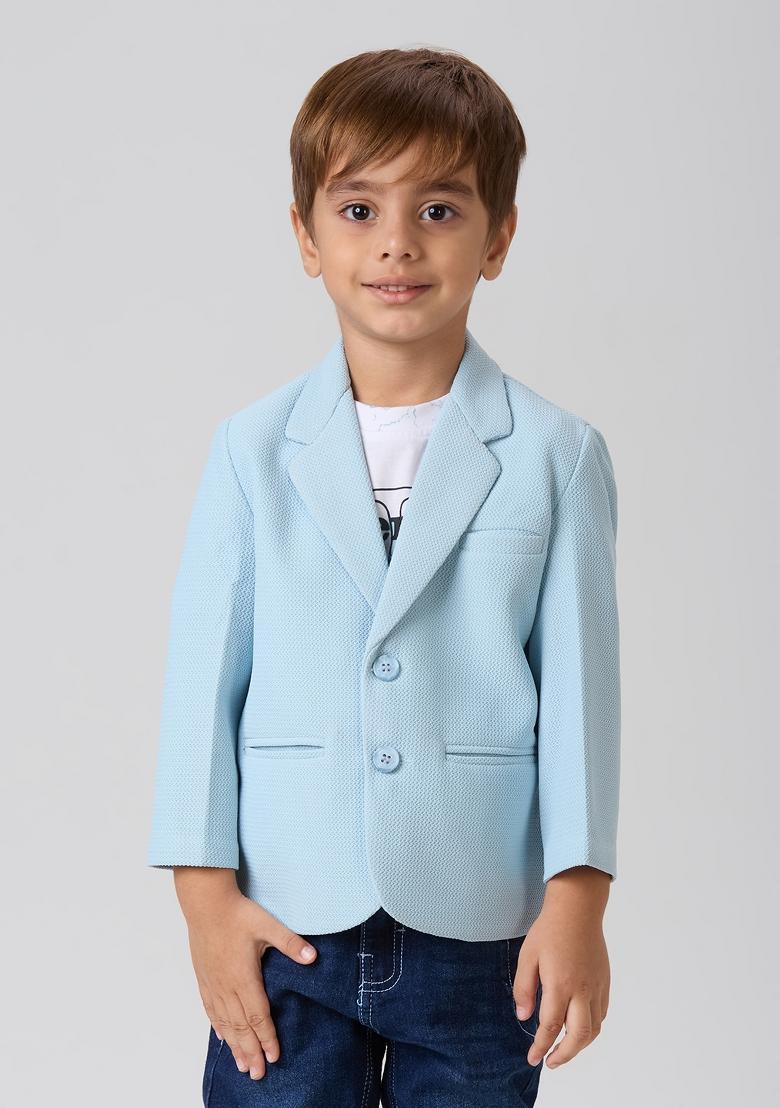 Blue Printed Lycra Suit Set For Boy