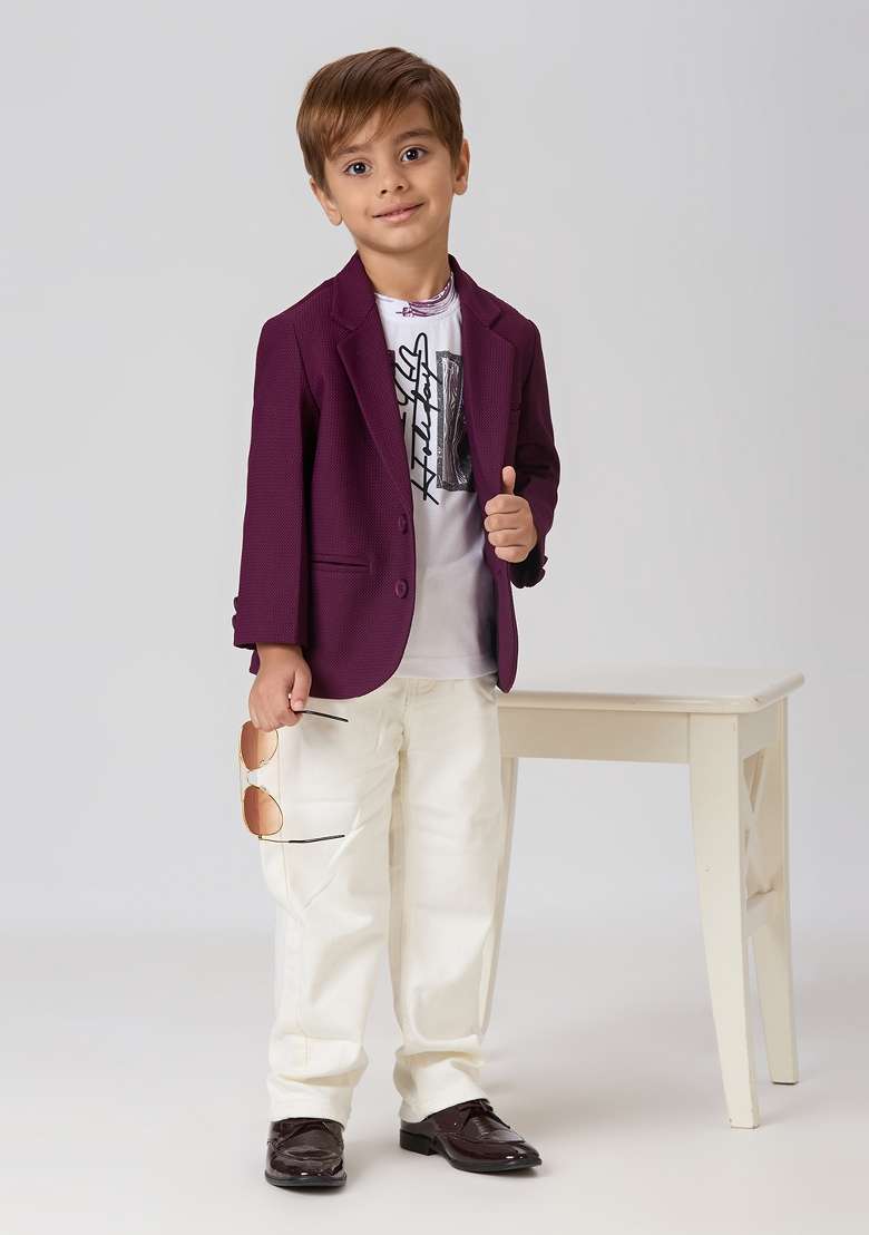 Wine Printed Lycra Suit Set For Boy - Indya