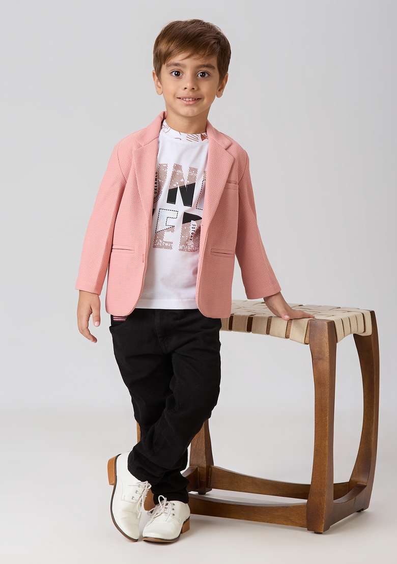 Baby Pink Printed Lycra Suit Set For Boy - Indya