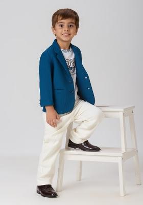 Navy Blue Printed Lycra Suit Set For Boy