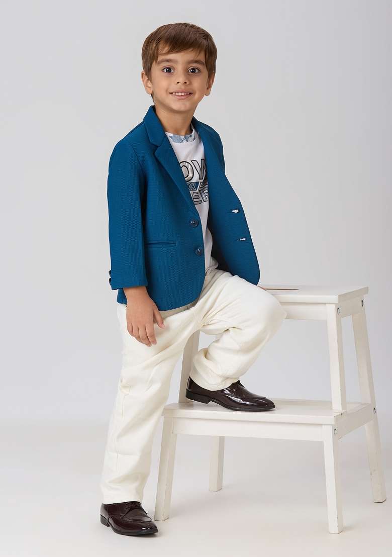 Navy Blue Printed Lycra Suit Set For Boy - Indya