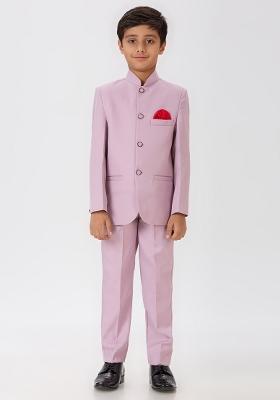 Cream Solid Poly Cotton Kurta Set For Boy