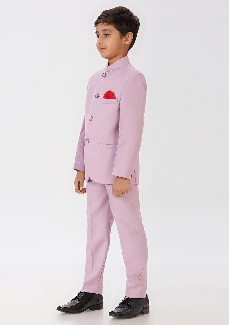 Cream Solid Poly Cotton Kurta Set For Boy