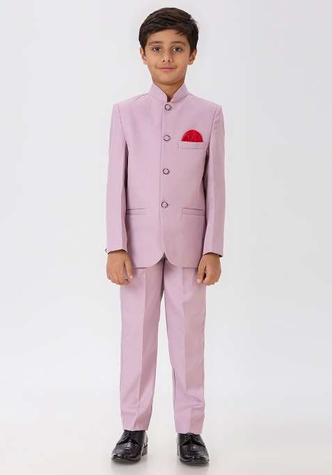 Cream Solid Poly Cotton Kurta Set For Boy
