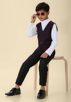 Wine Solid Poly Cotton Blazer For Boy