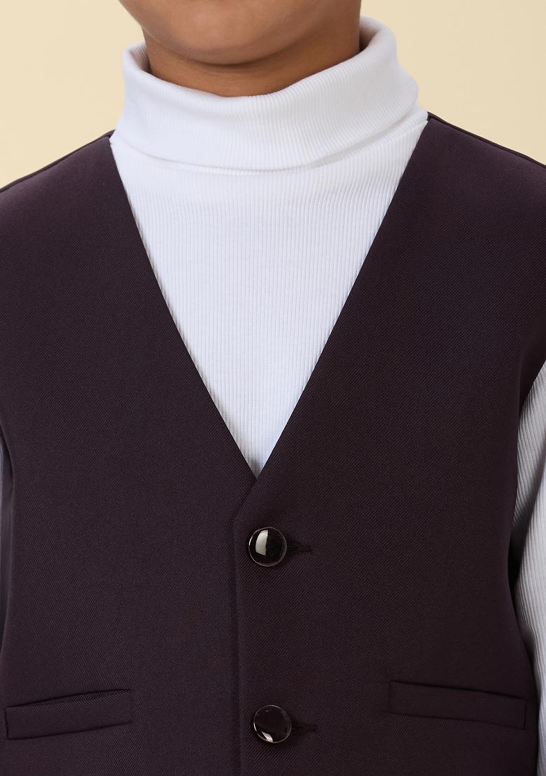 Wine Solid Poly Cotton Blazer For Boy
