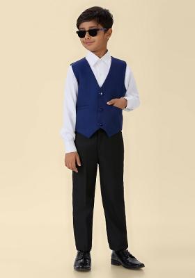 Royal Blue Solid Poly Cotton Blazer For Boy