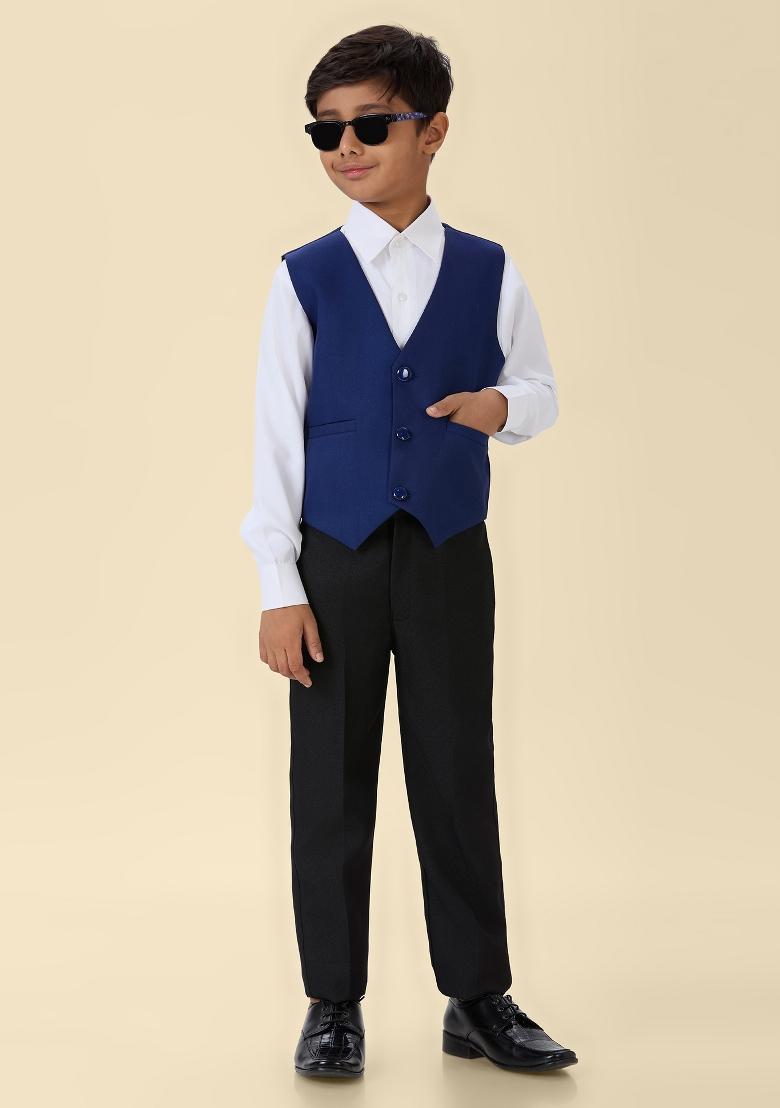 Royal Blue Solid Poly Cotton Blazer For Boy