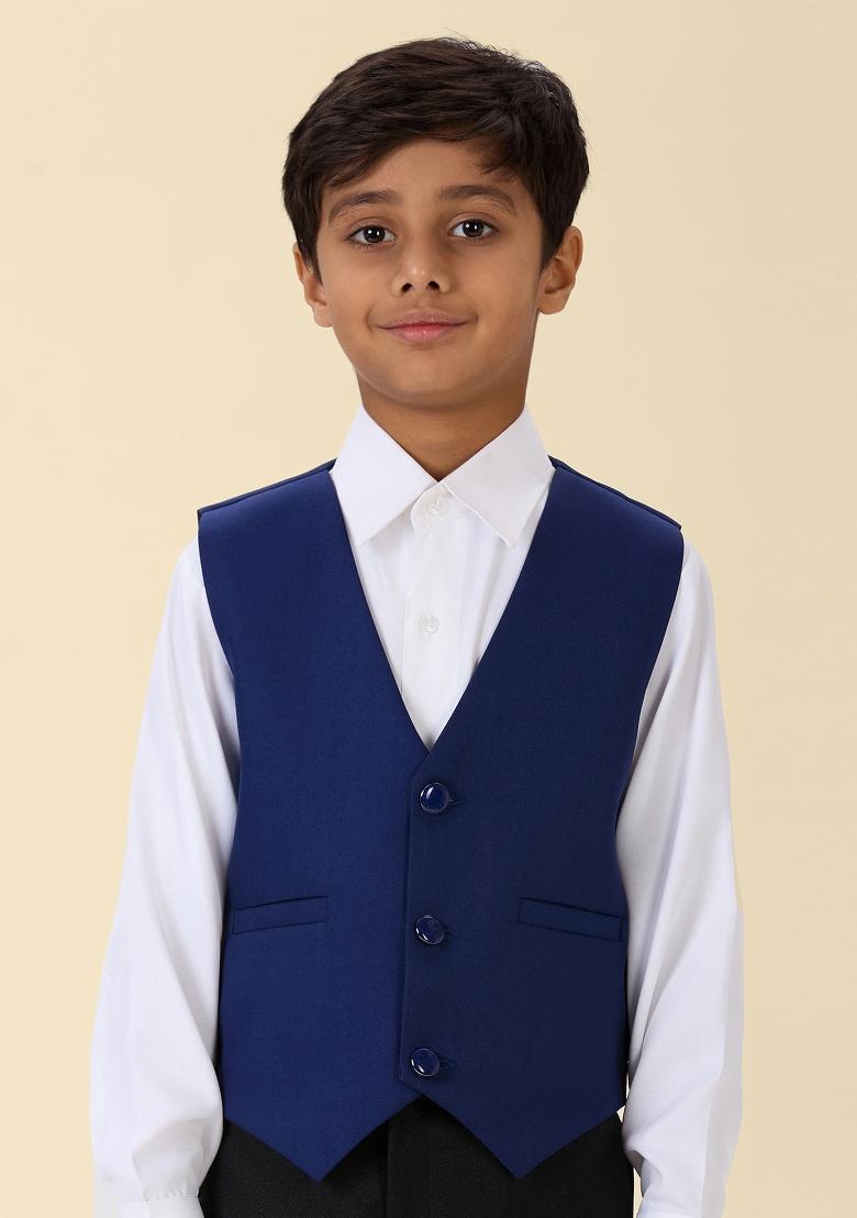 Royal Blue Solid Poly Cotton Blazer For Boy