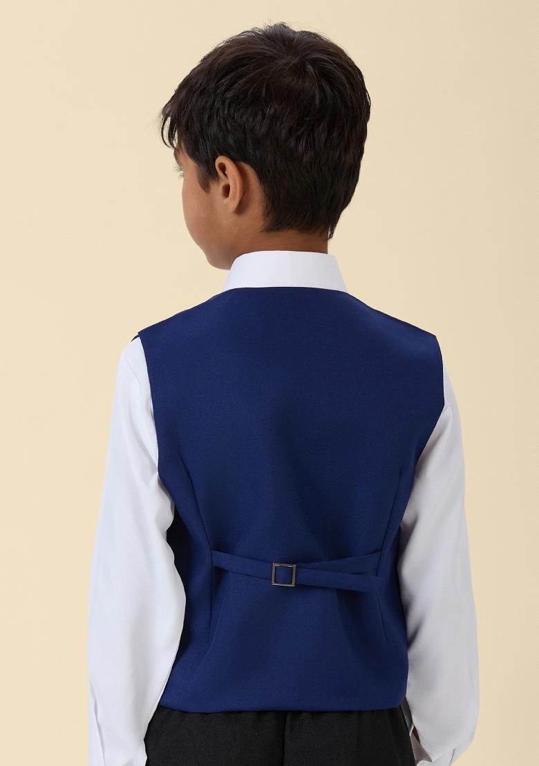 Royal Blue Solid Poly Cotton Blazer For Boy