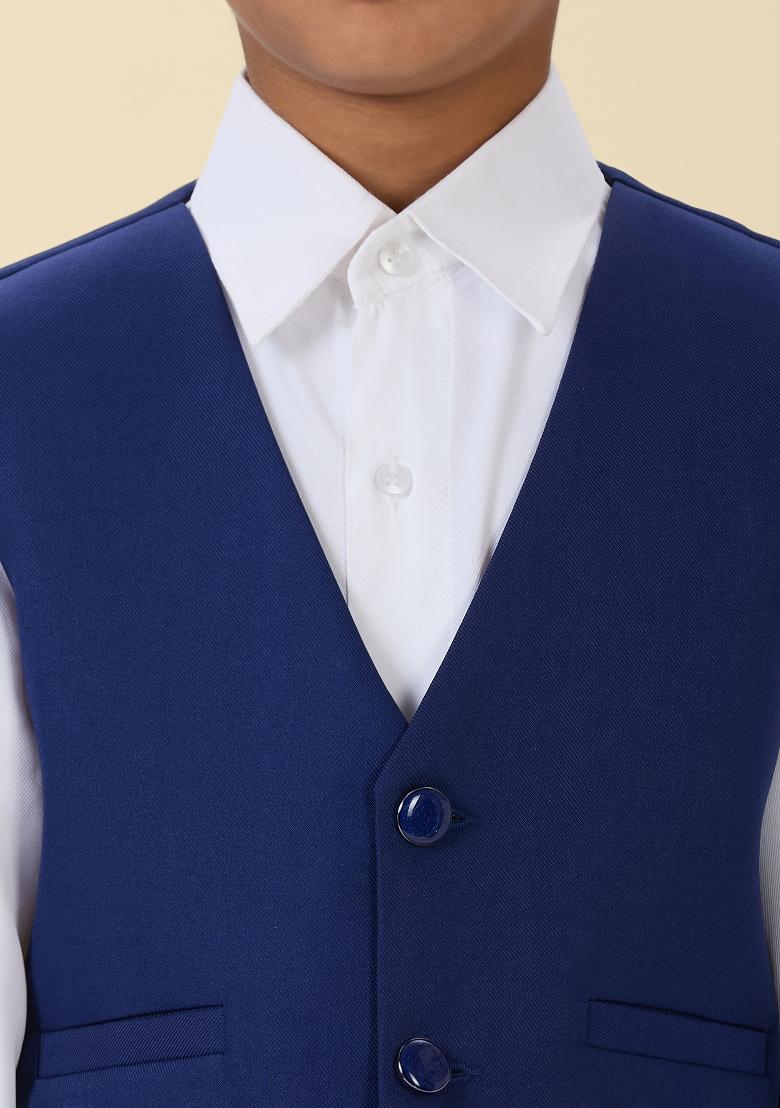 Royal Blue Solid Poly Cotton Blazer For Boy