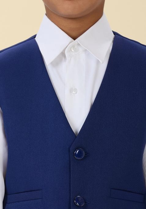 Royal Blue Solid Poly Cotton Blazer For Boy