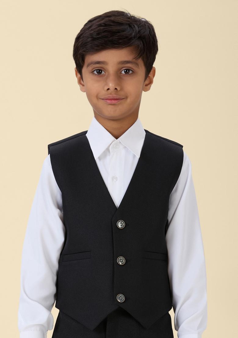 Black Solid Poly Cotton Blazer For Boy