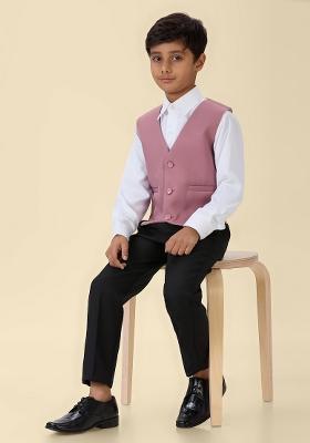 Peach Solid Poly Cotton Blazer For Boy