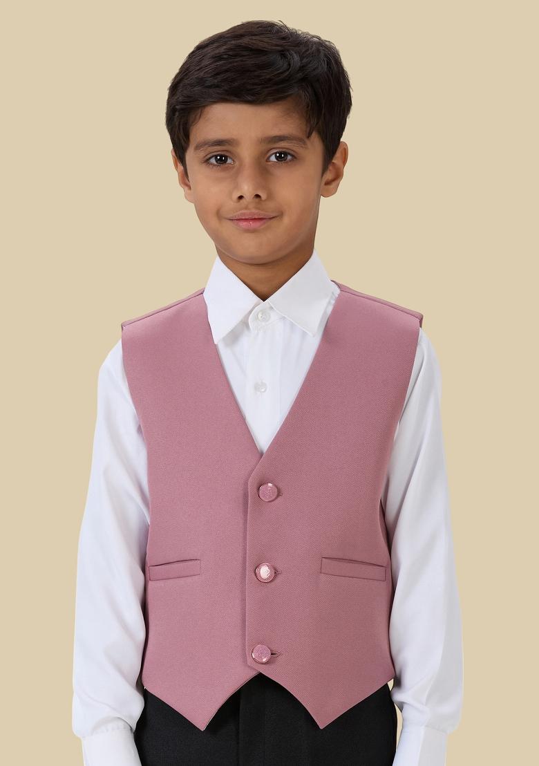 Peach Solid Poly Cotton Blazer For Boy