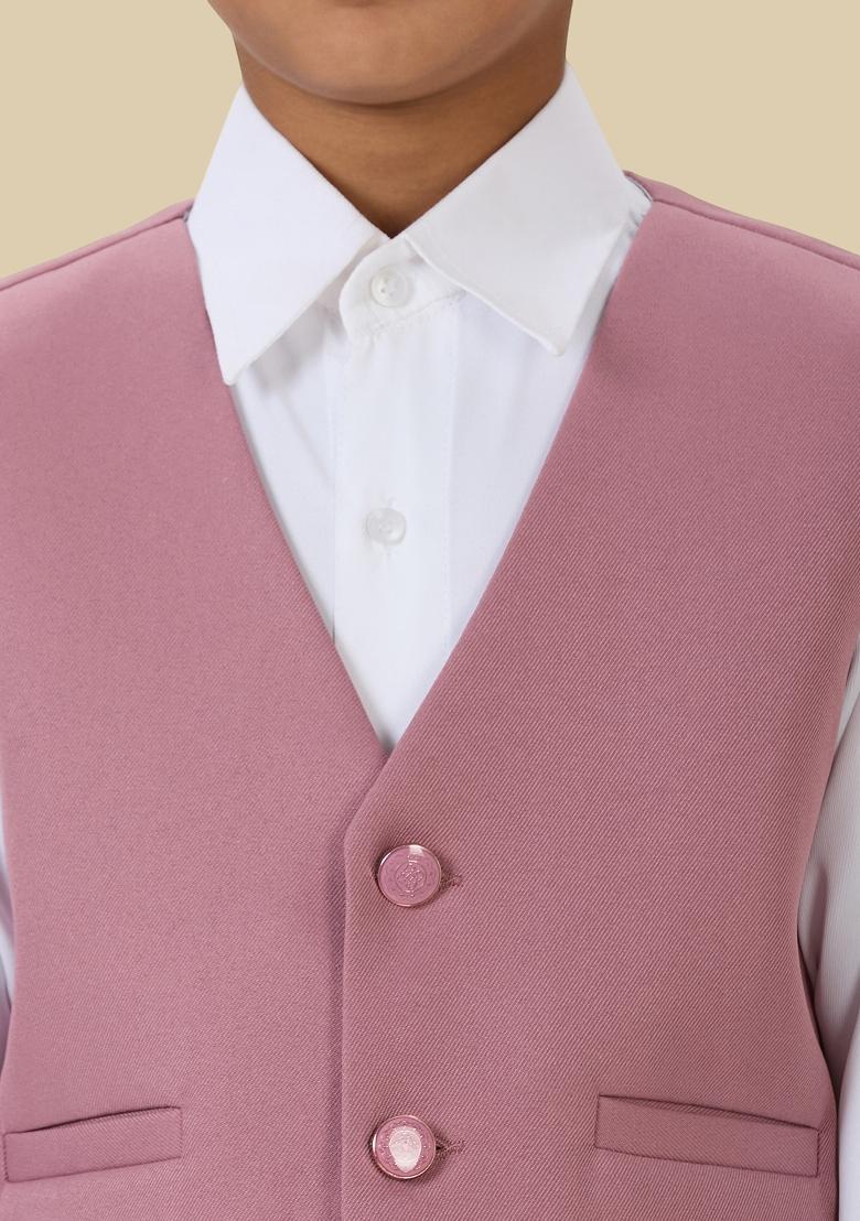 Peach Solid Poly Cotton Blazer For Boy