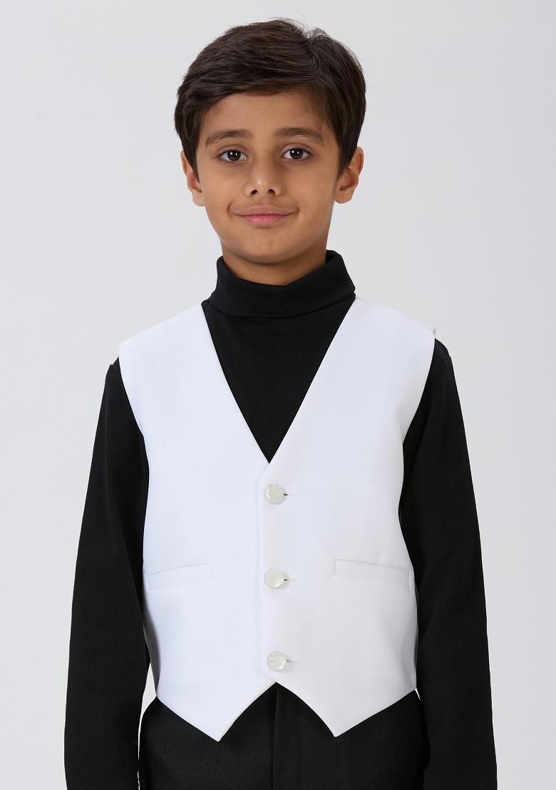 White Solid Poly Cotton Blazer For Boy