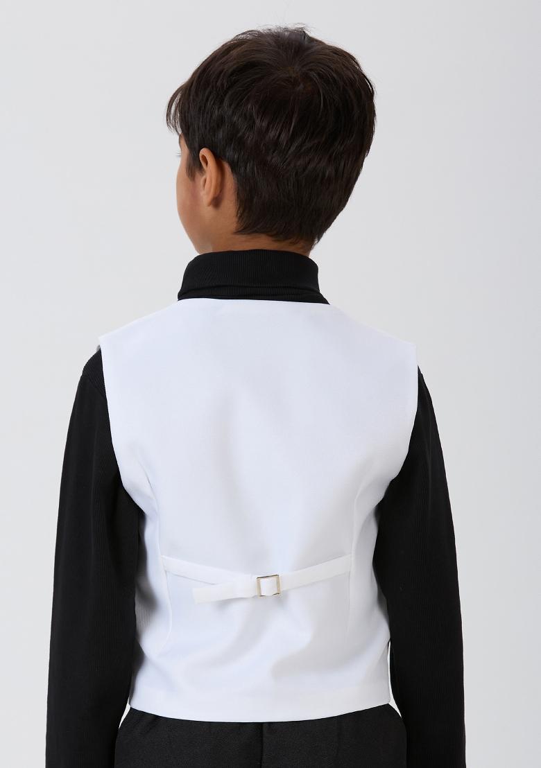White Solid Poly Cotton Blazer For Boy