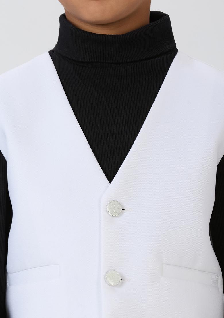 White Solid Poly Cotton Blazer For Boy
