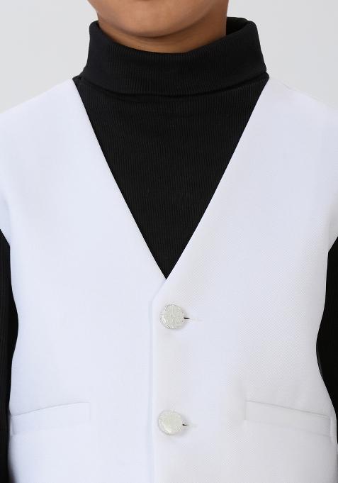 White Solid Poly Cotton Blazer For Boy