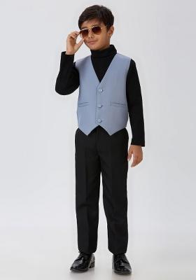 Grey Solid Poly Cotton Blazer For Boy