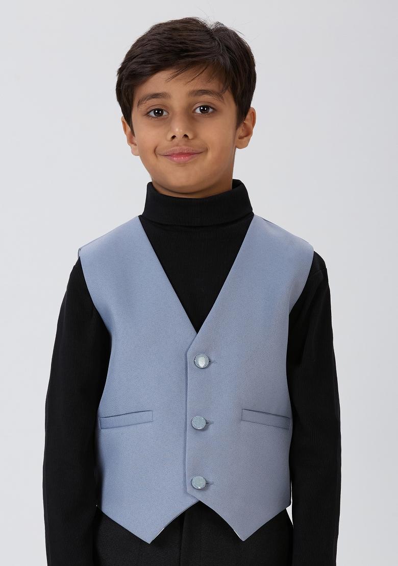 Grey Solid Poly Cotton Blazer For Boy