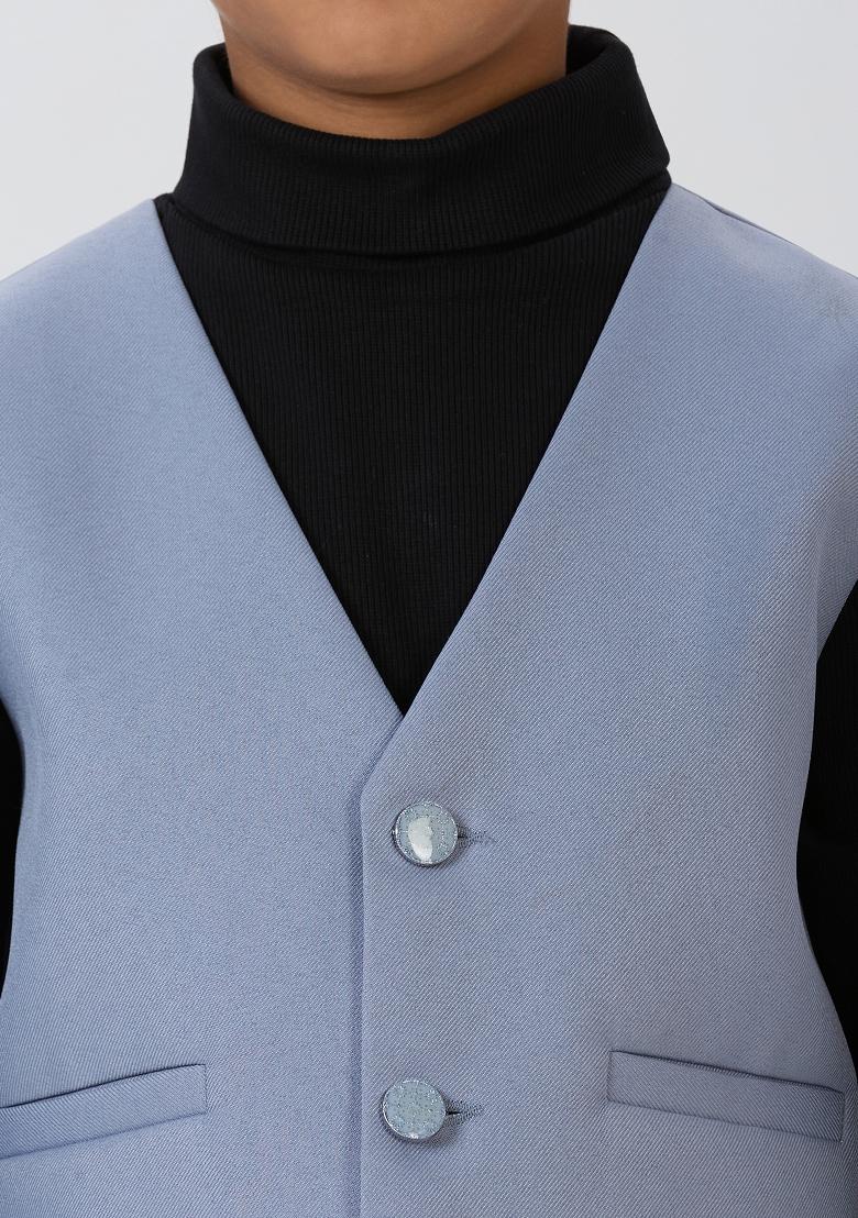 Grey Solid Poly Cotton Blazer For Boy