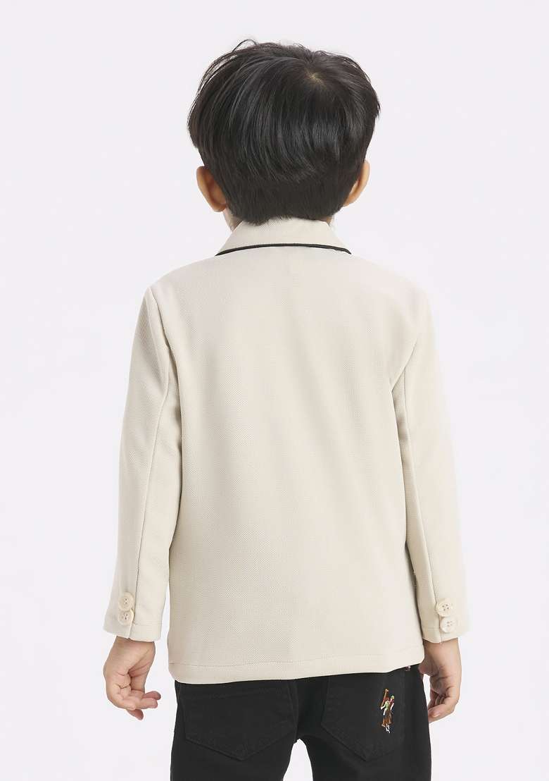 Cream Printed Lycra Suit Set For Boy - Indya