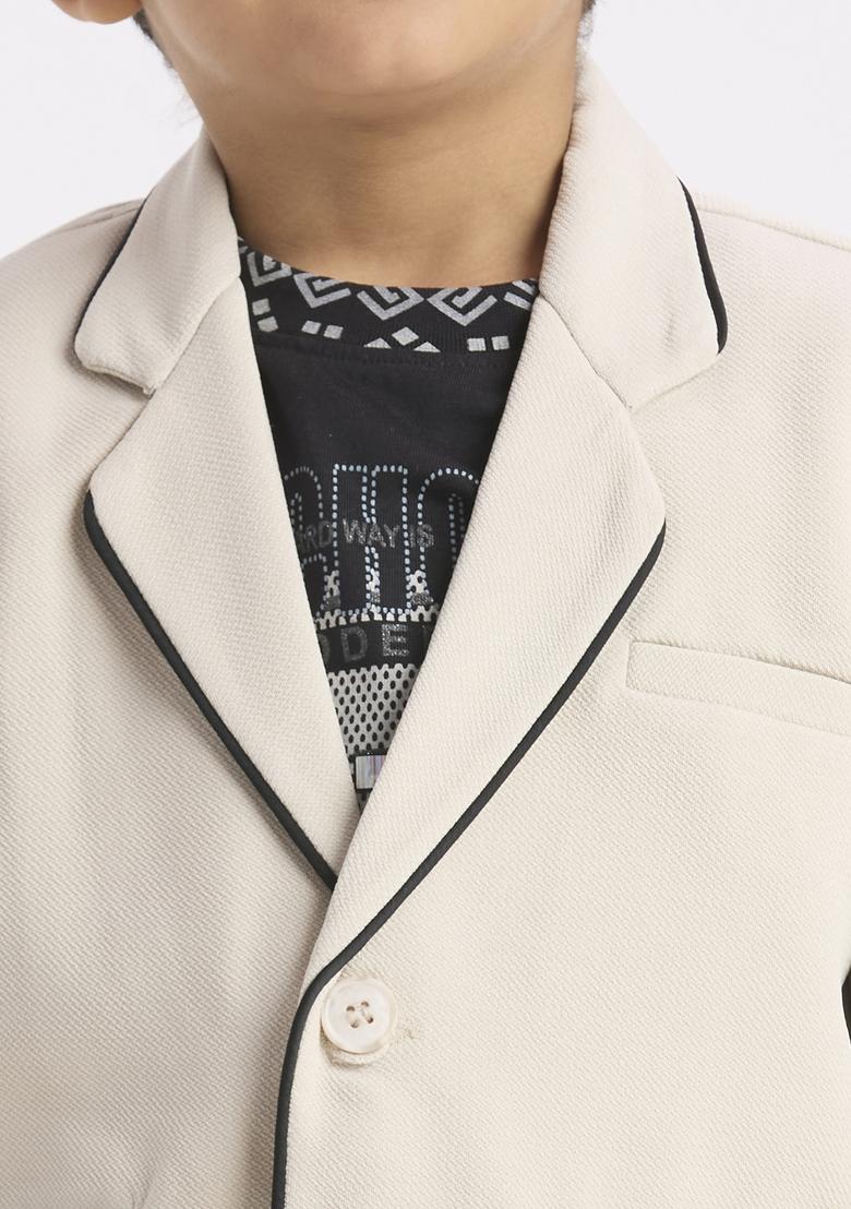 Cream Printed Lycra Suit Set For Boy