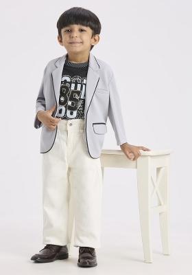 Grey Printed Lycra Suit Set For Boy