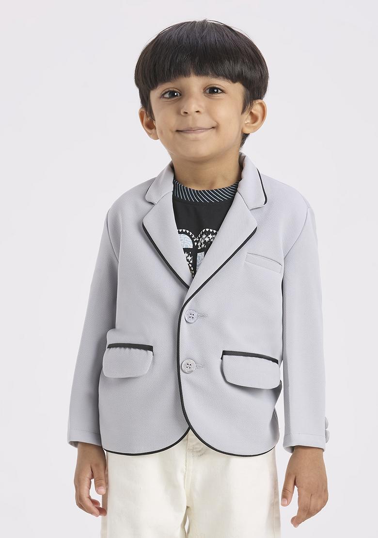 Grey Printed Lycra Suit Set For Boy