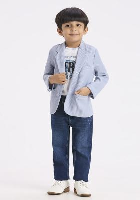 Sky Blue Printed Lycra Suit Set For Boy