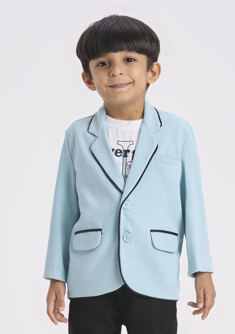 Teal Blue Printed Lycra Suit Set For Boy