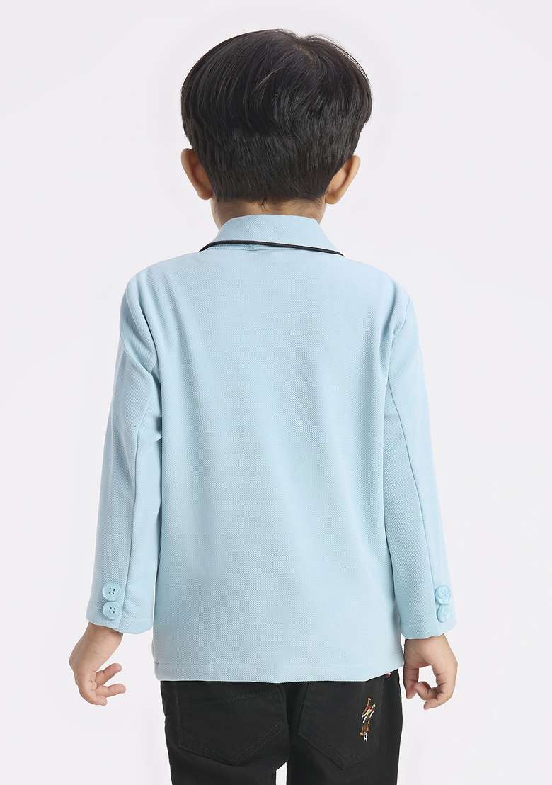 Teal Blue Printed Lycra Suit Set For Boy - Indya