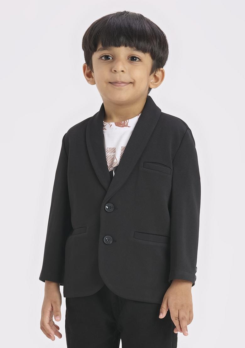 Black Printed Lycra Suit Set For Boy
