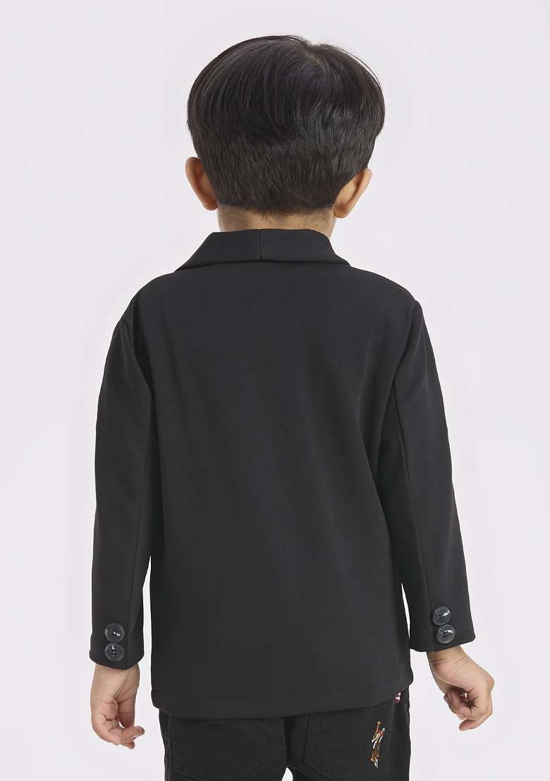 Black Printed Lycra Suit Set For Boy - Indya