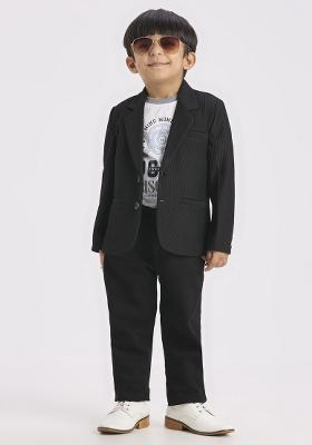 Black Printed Lycra Suit Set For Boy
