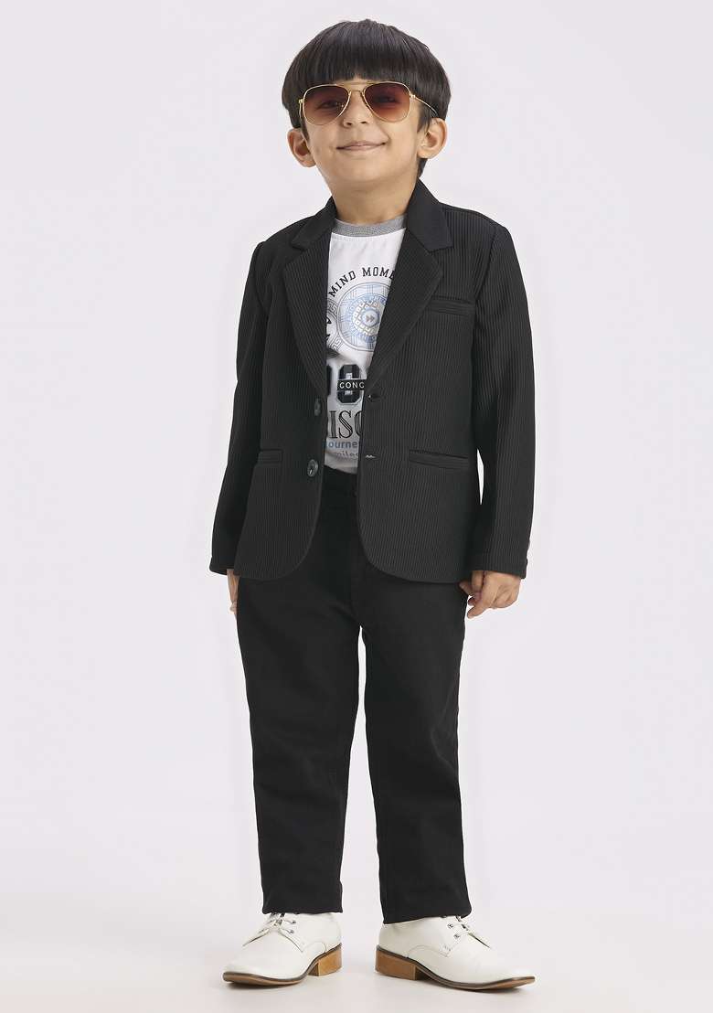 Black Printed Lycra Suit Set For Boy - Indya