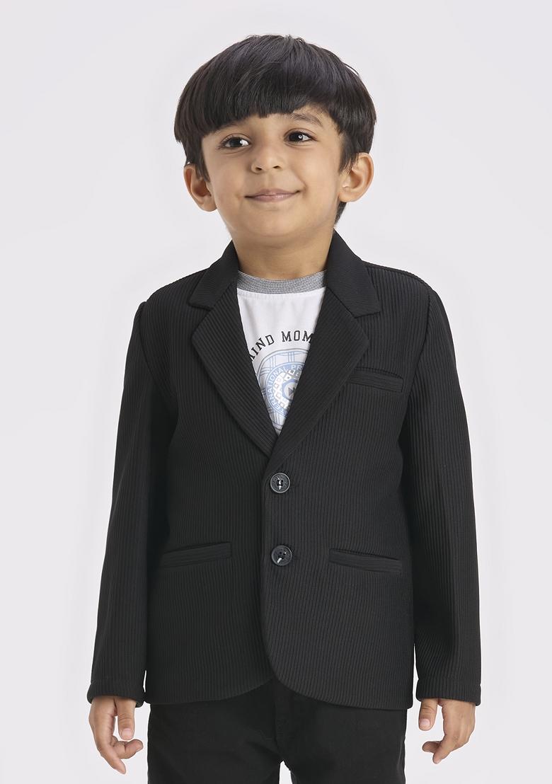 Black Printed Lycra Suit Set For Boy