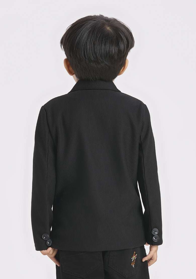 Black Printed Lycra Suit Set For Boy - Indya