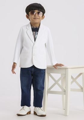 White Printed Lycra Suit Set For Boy