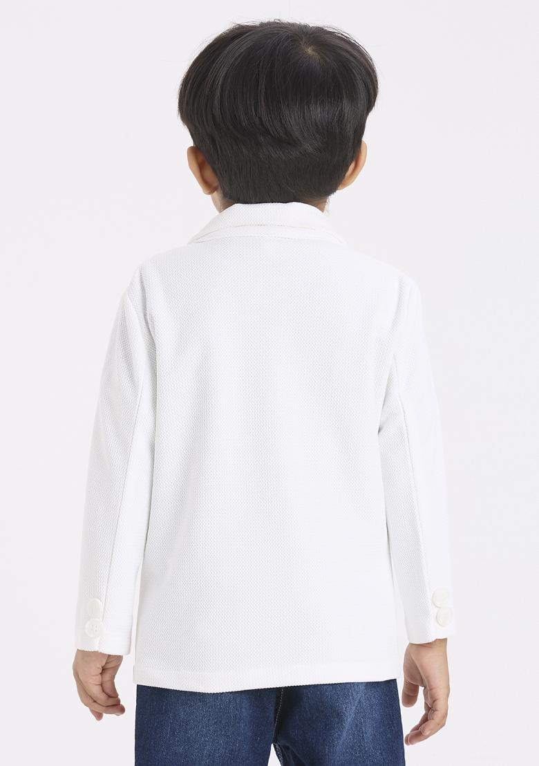 White Printed Lycra Suit Set For Boy