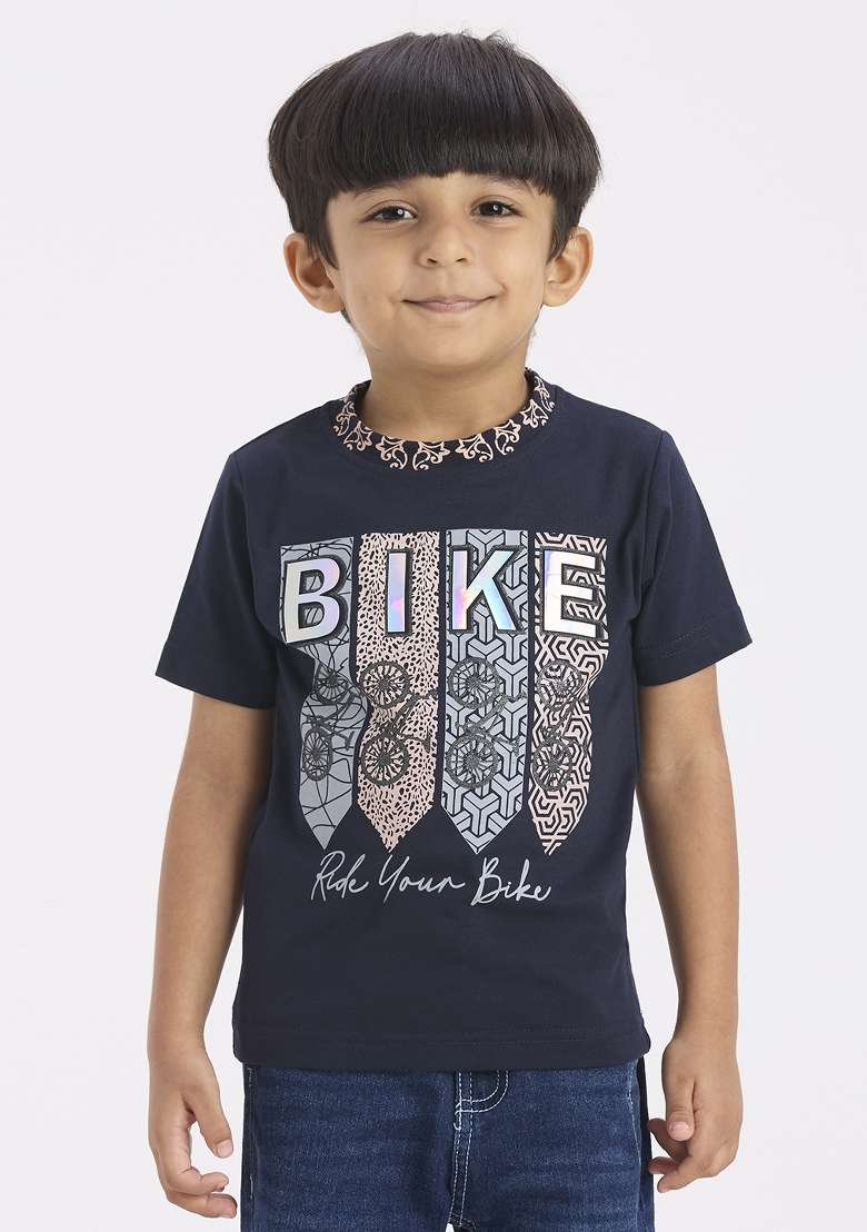 White Printed Lycra Suit Set For Boy - Indya