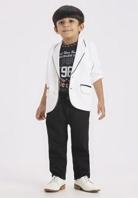 White Printed Lycra Suit Set For Boy