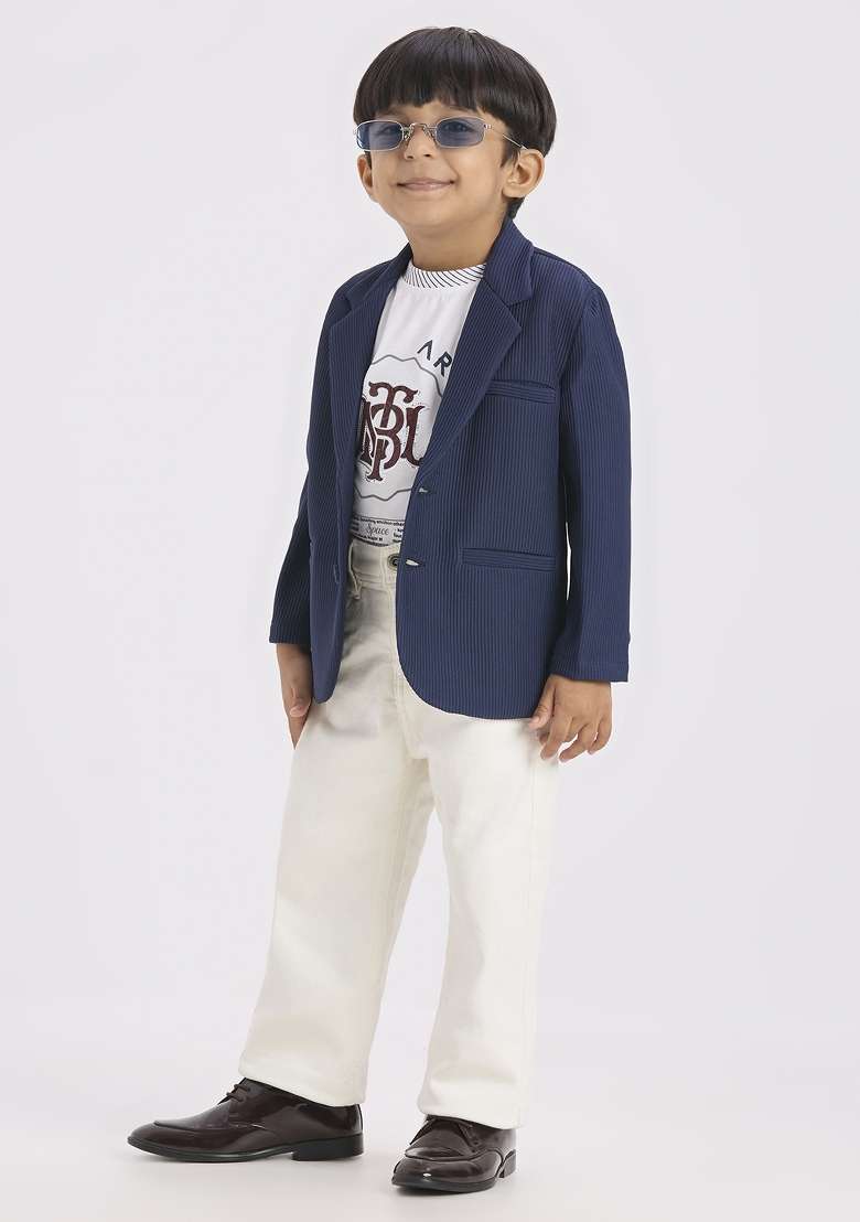 Navy Blue Printed Lycra Suit Set For Boy - Indya