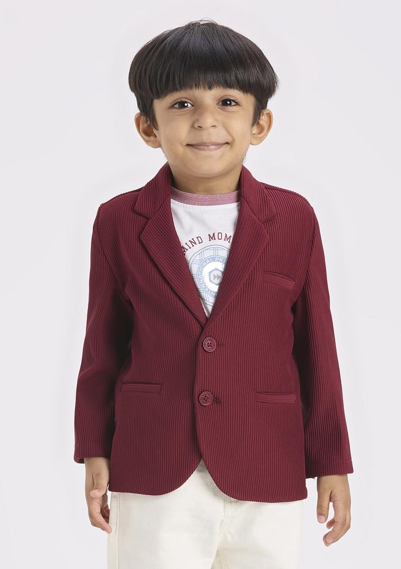 Maroon Printed Lycra Suit Set For Boy